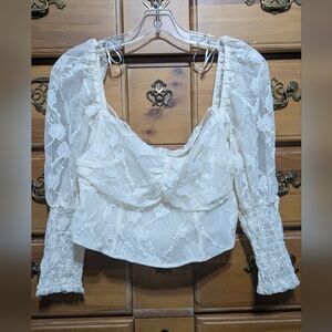 Divided Ivory Lace Puff-Sleeve Crop Top